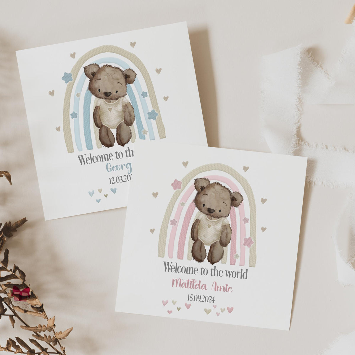 Pink Rainbow Teddy New Baby Girl Card – photo 4