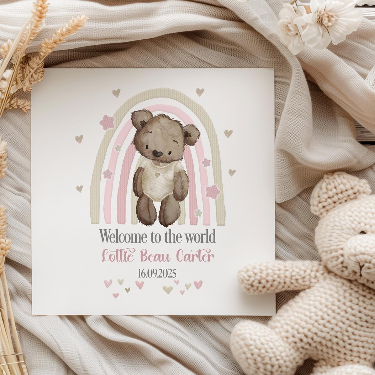 Pink Rainbow Teddy New Baby Girl Card – photo 3