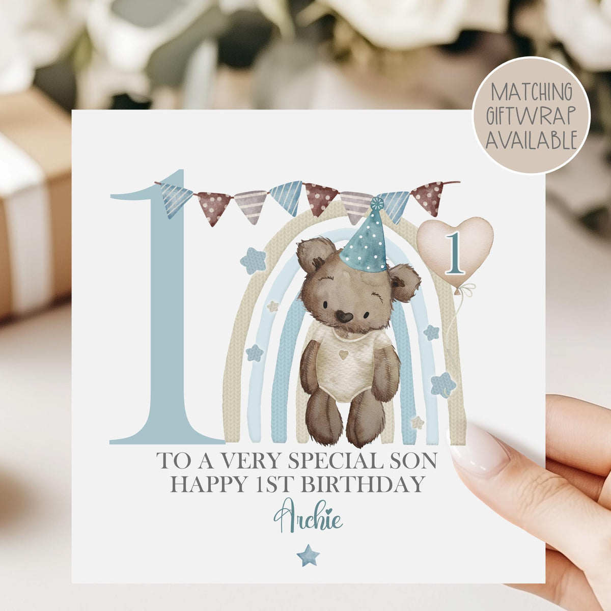 Rainbow Teddy 1st Birthday Card for Boys – photo 3