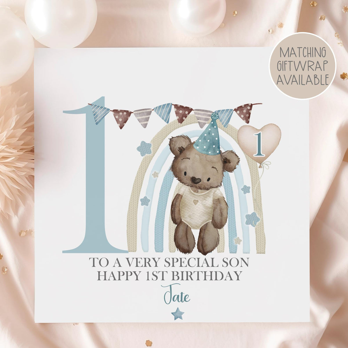 Rainbow Teddy 1st Birthday Card for Boys – photo 2