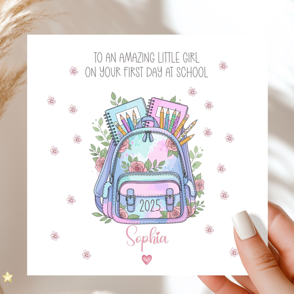 Floral Backpack First Day at School Card for Girls – photo 2