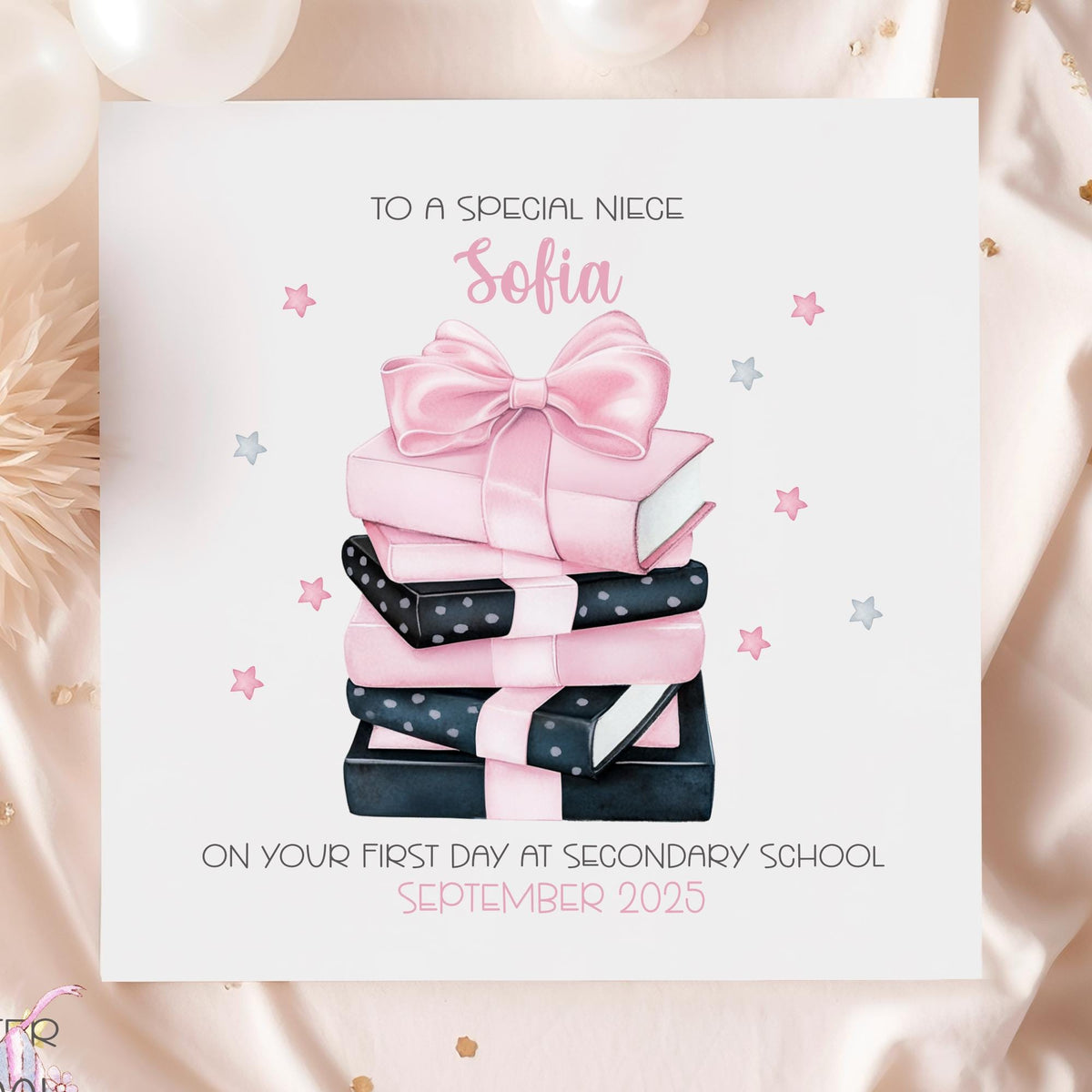 Pink Bow Books First Day at Secondary School Card for Girls – photo 2