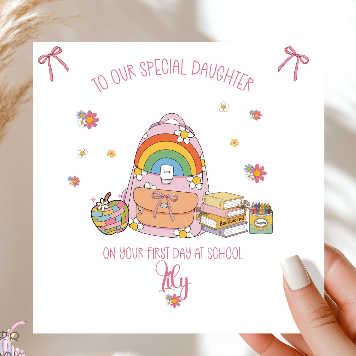 Rainbow Backpack First Day at School Card for Girls – photo 3