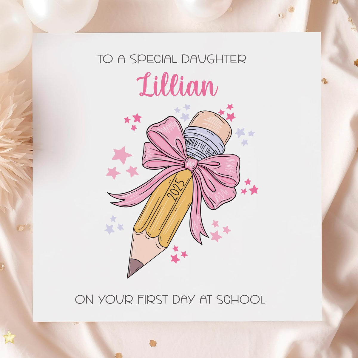 Pink Bow Pencil First Day at School Card for Girls – photo 2