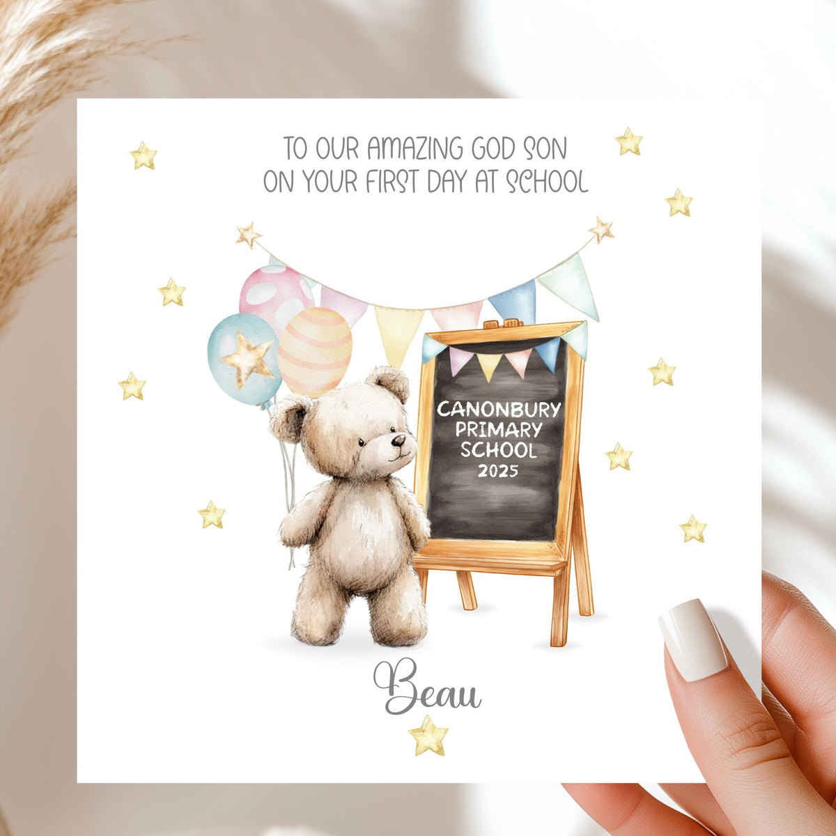 Teddy & Chalkboard First Day at School Card for Boys or Girls – photo 3