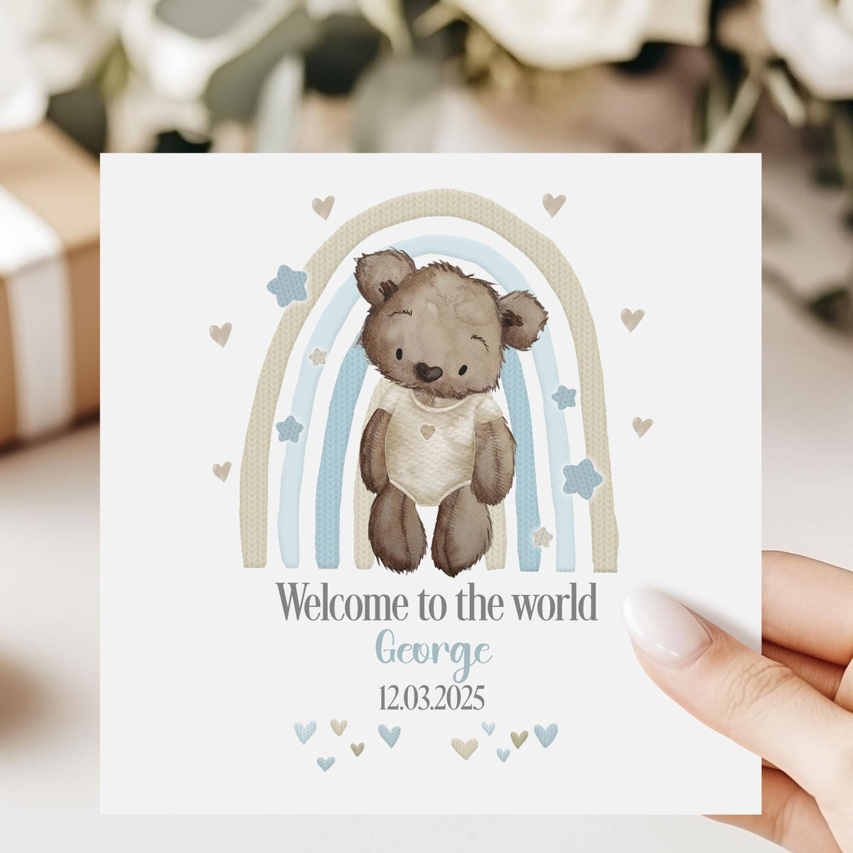 Blue Rainbow Teddy New Baby Boy Card – photo 3
