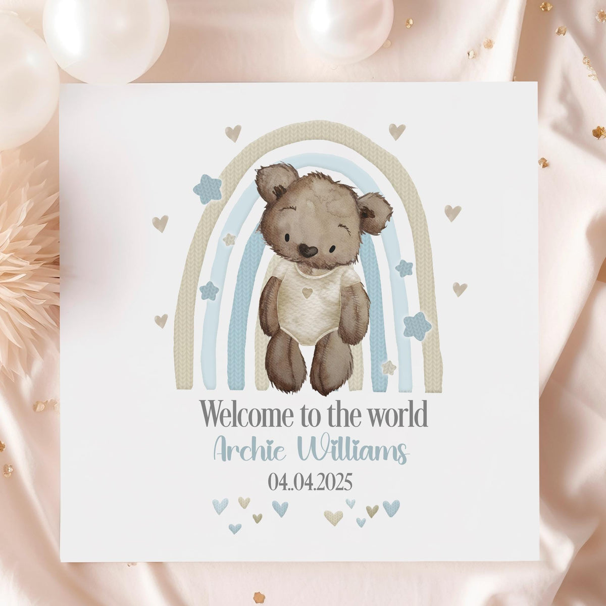 Blue Rainbow Teddy New Baby Boy Card – photo 2