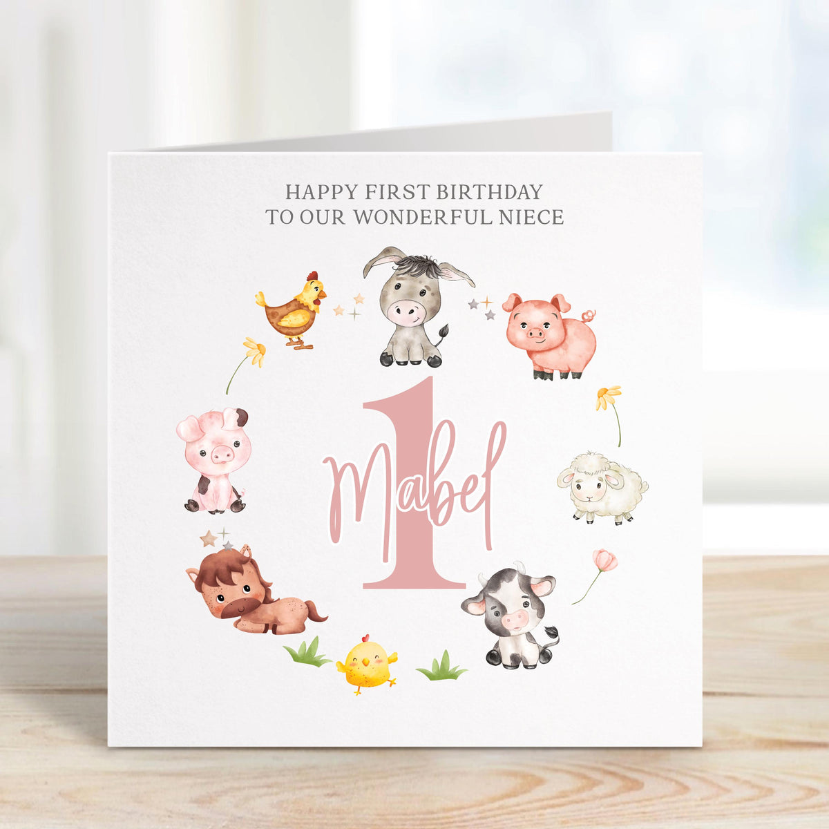 Farm Animals Wreath Birthday Card for Baby Girls – photo 4