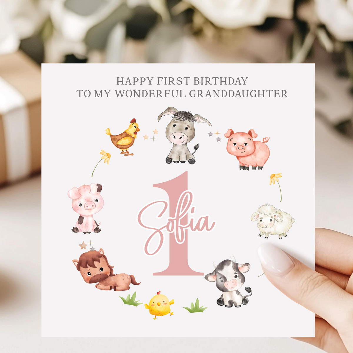 Farm Animals Wreath Birthday Card for Baby Girls – photo 2