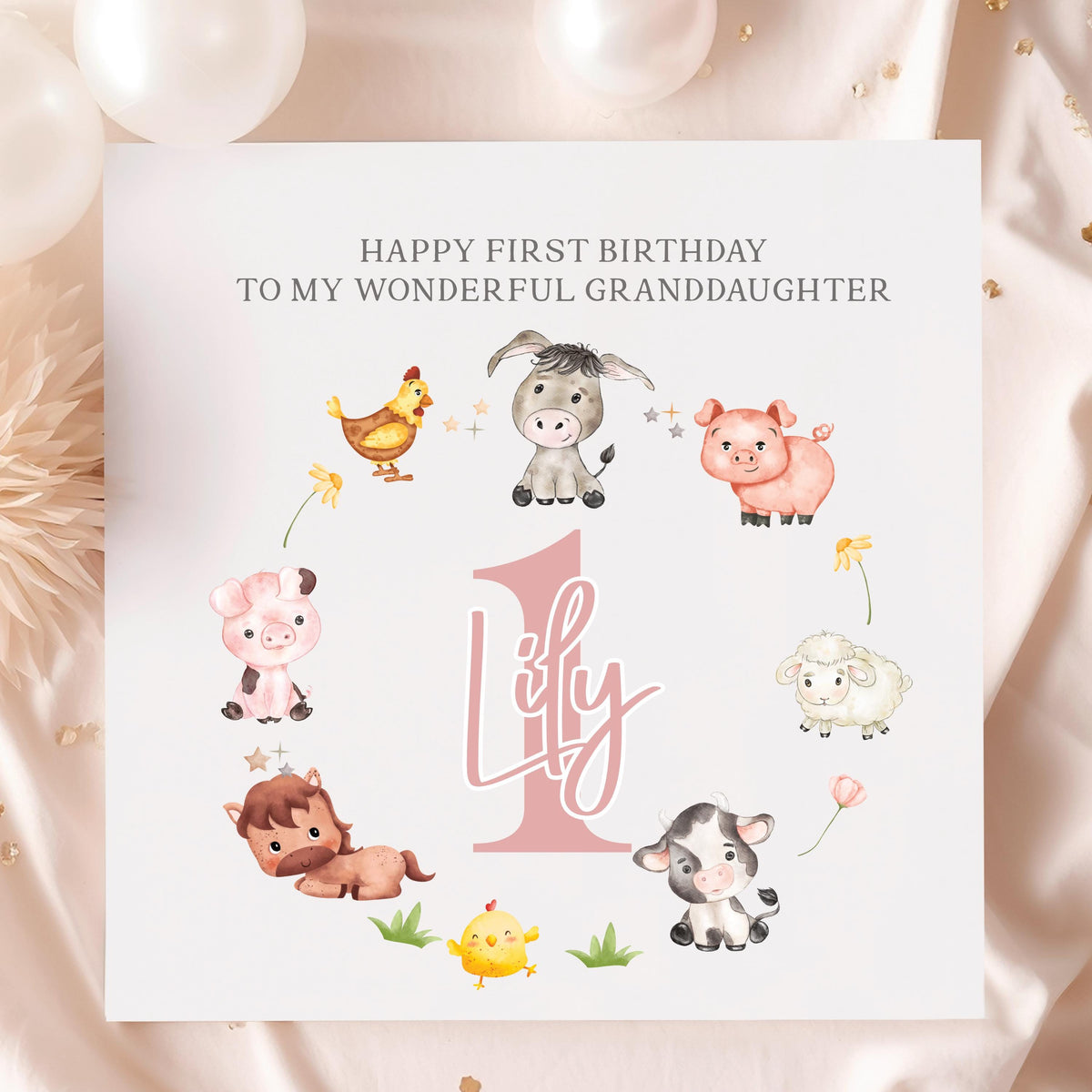 Farm Animals Wreath Birthday Card for Baby Girls – photo 3