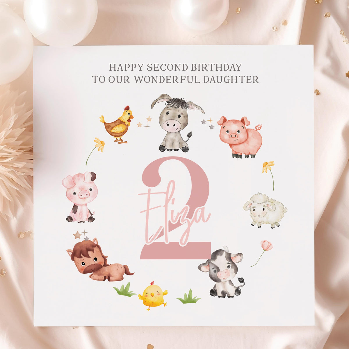 Farm Animals Wreath Birthday Card for Baby Girls – photo 6