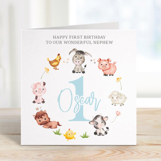 Farm Animals Wreath Birthday Card for Baby Boys – Cotton and Twigg