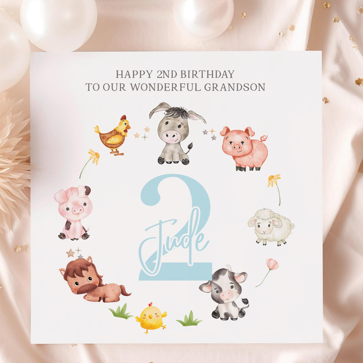 Farm Animals Wreath Birthday Card for Baby Boys – photo 2