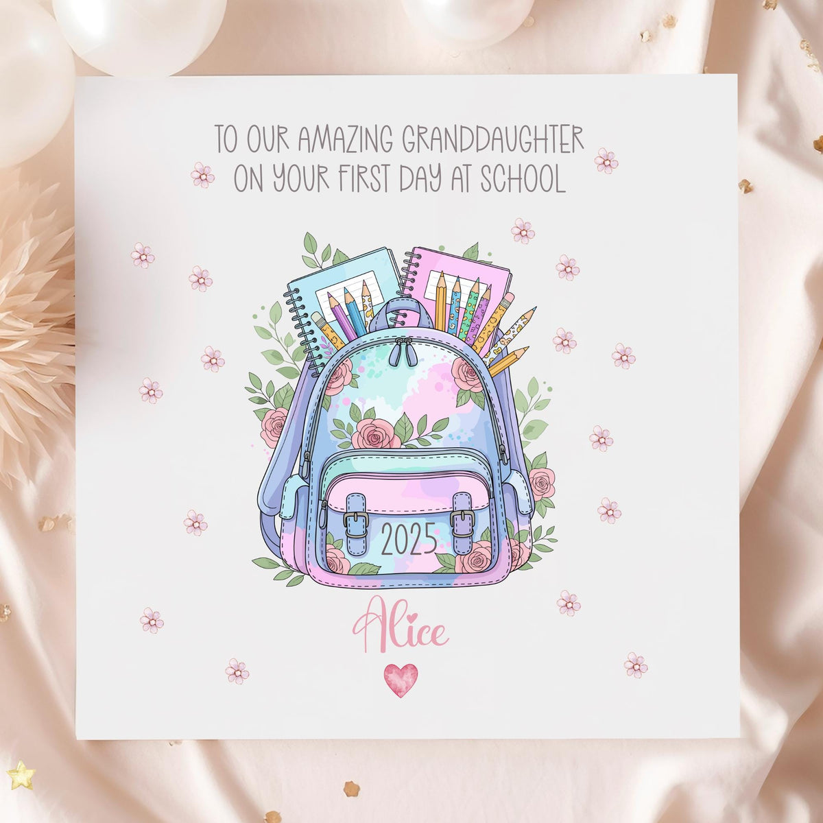 Floral Backpack First Day at School Card for Girls – photo 3
