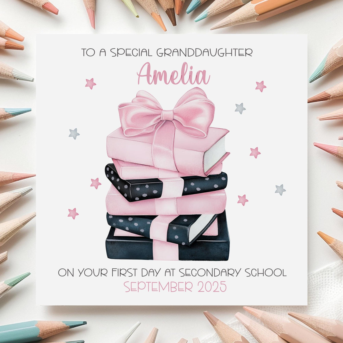 Pink Bow Books First Day at Secondary School Card for Girls – photo 3