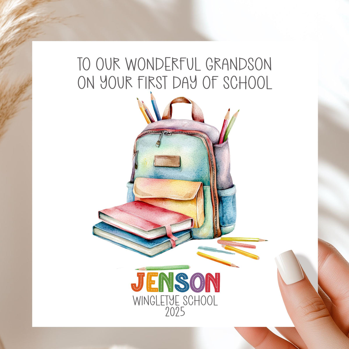 Backpack & Books First Day at School Card for Boys or Girls – Cotton and Twigg
