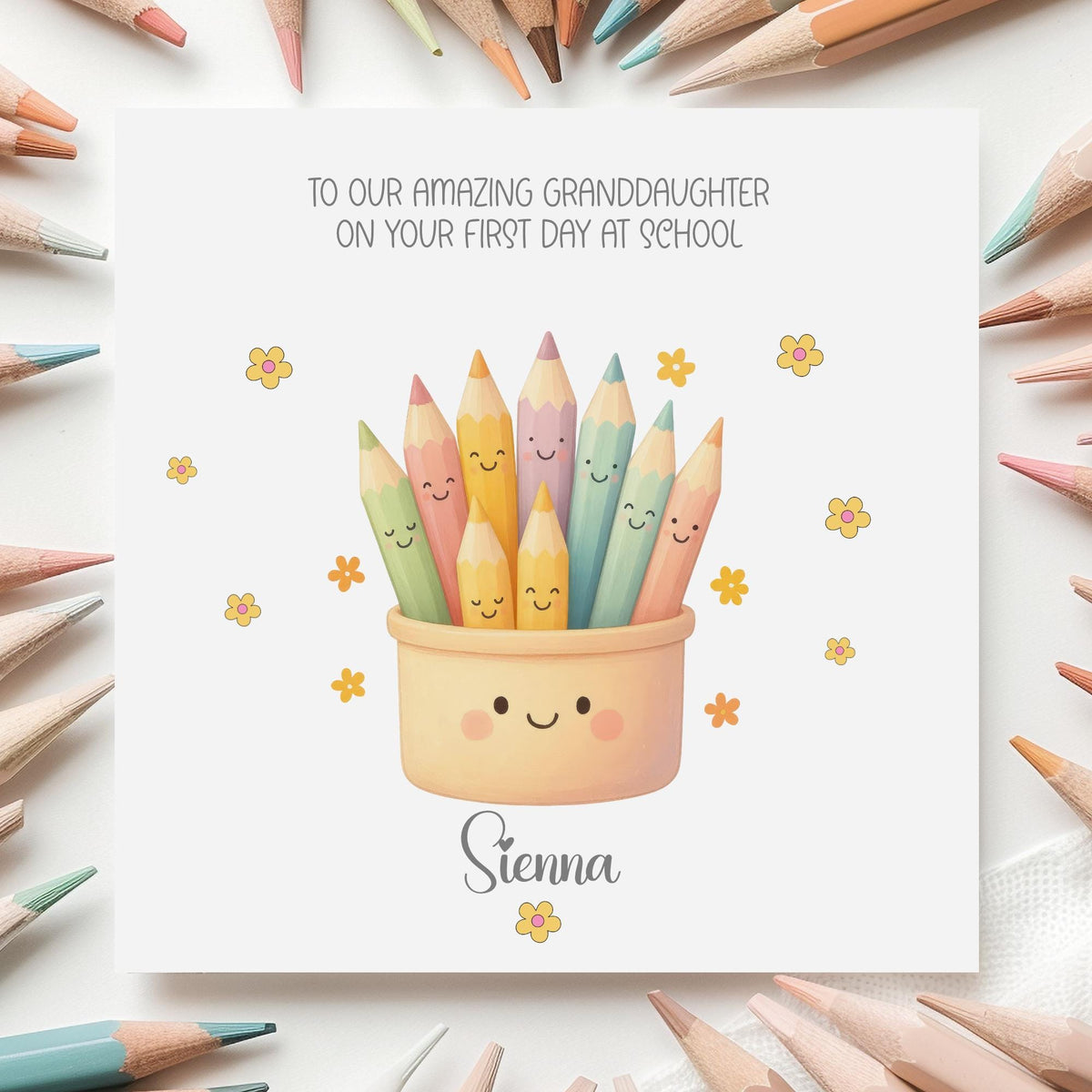 Crayon Pot First Day at School Card for Girls – Cotton and Twigg