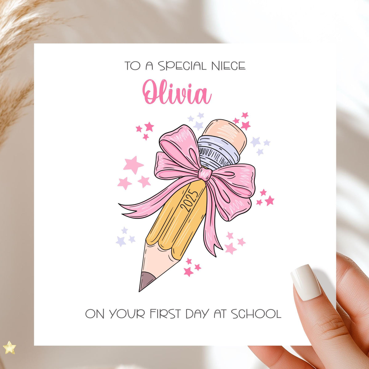 Pink Bow Pencil First Day at School Card for Girls – photo 3