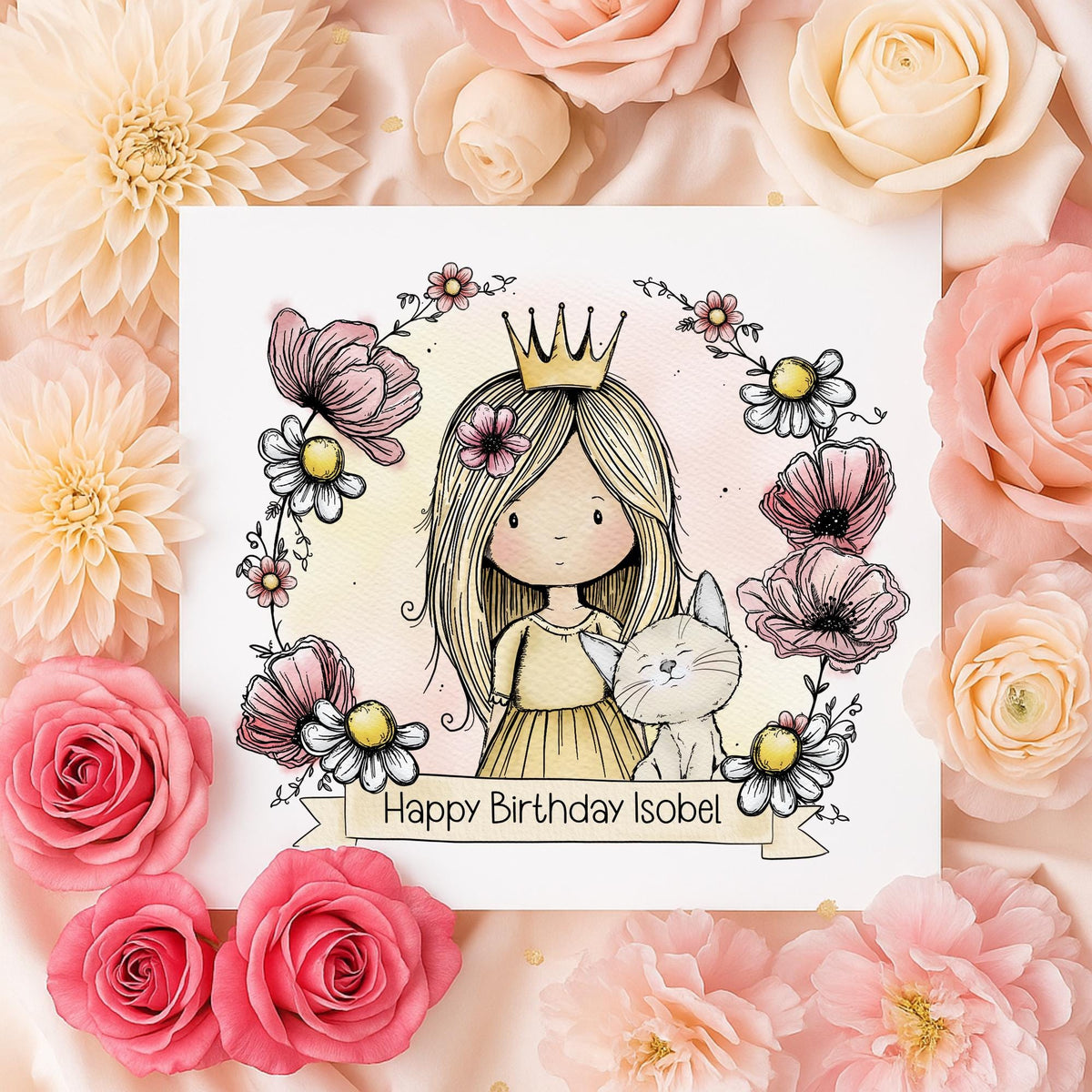 Princess & Bunny Floral Frame Birthday Card for Little Girls – photo 2