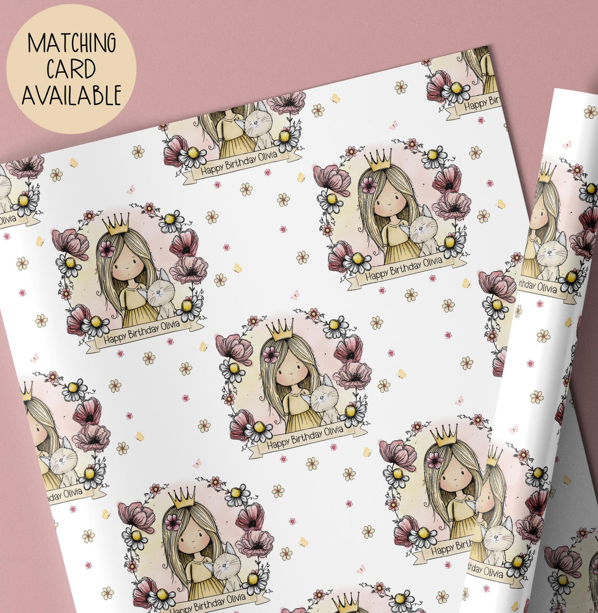 Girls princess birthday wrapping paper