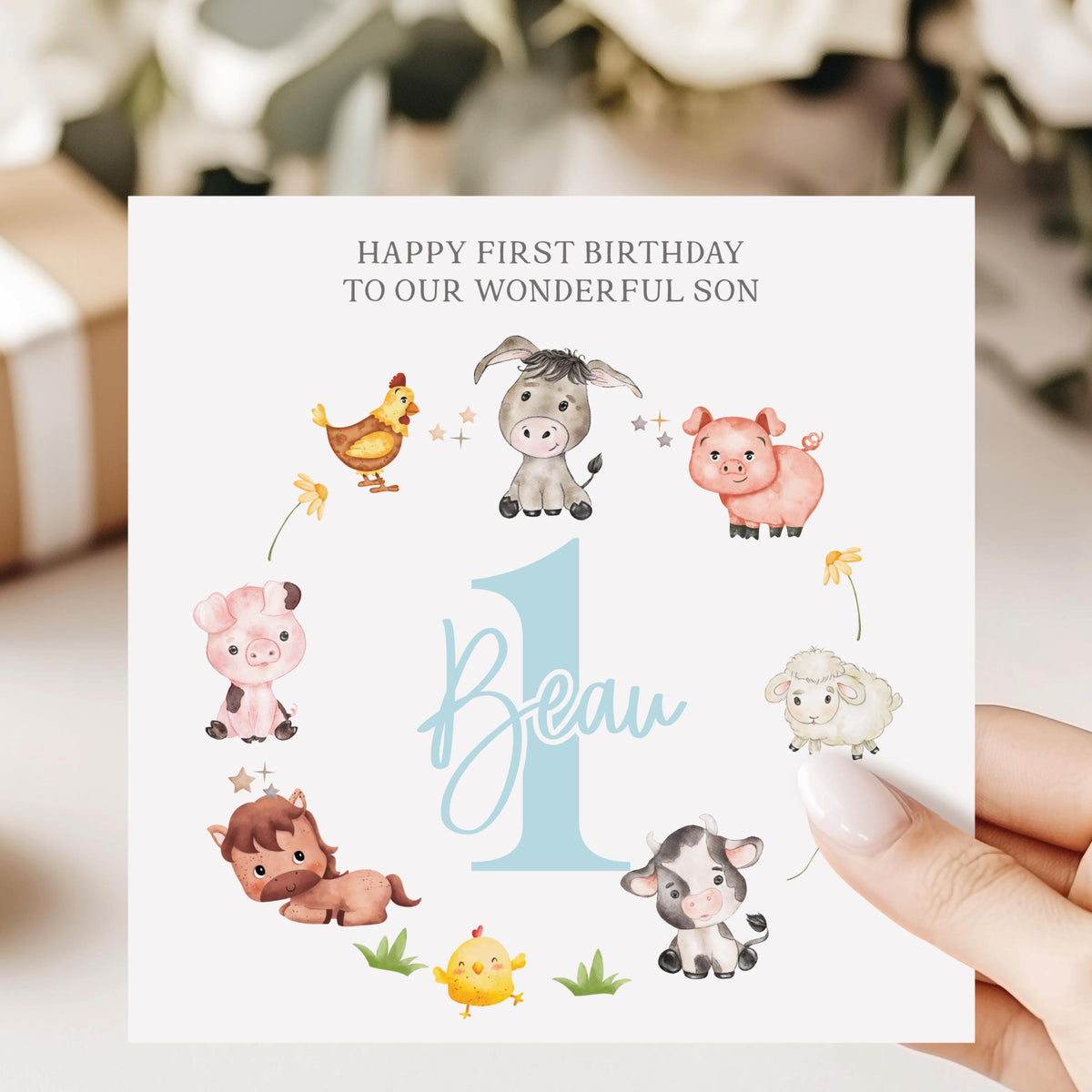 Farm Animals Wreath Birthday Card for Baby Boys – photo 3