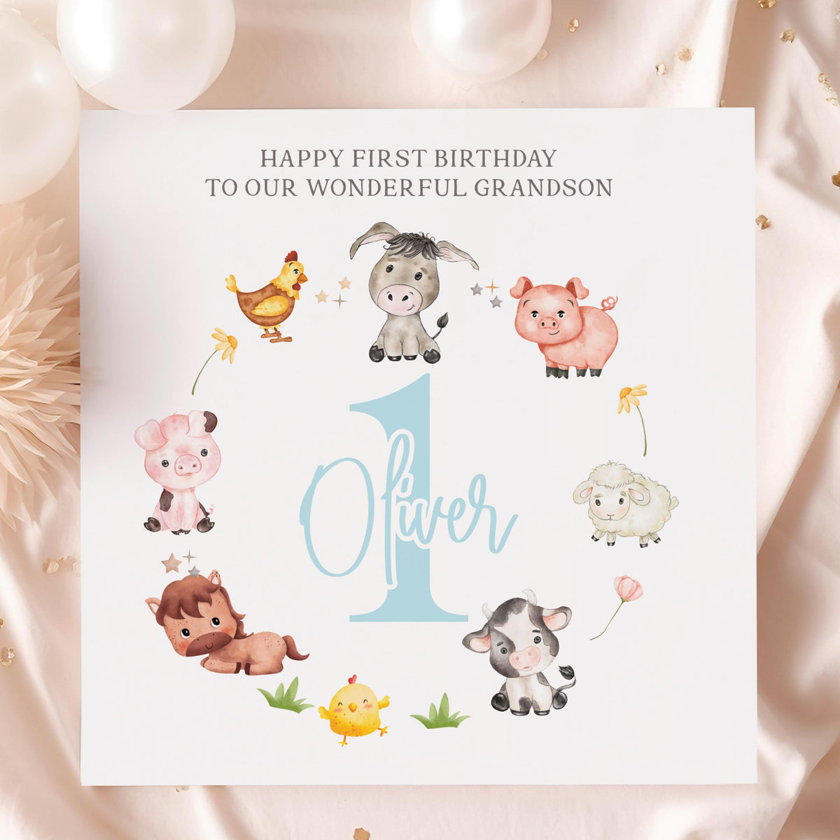 Farm Animals Wreath Birthday Card for Baby Boys – photo 4