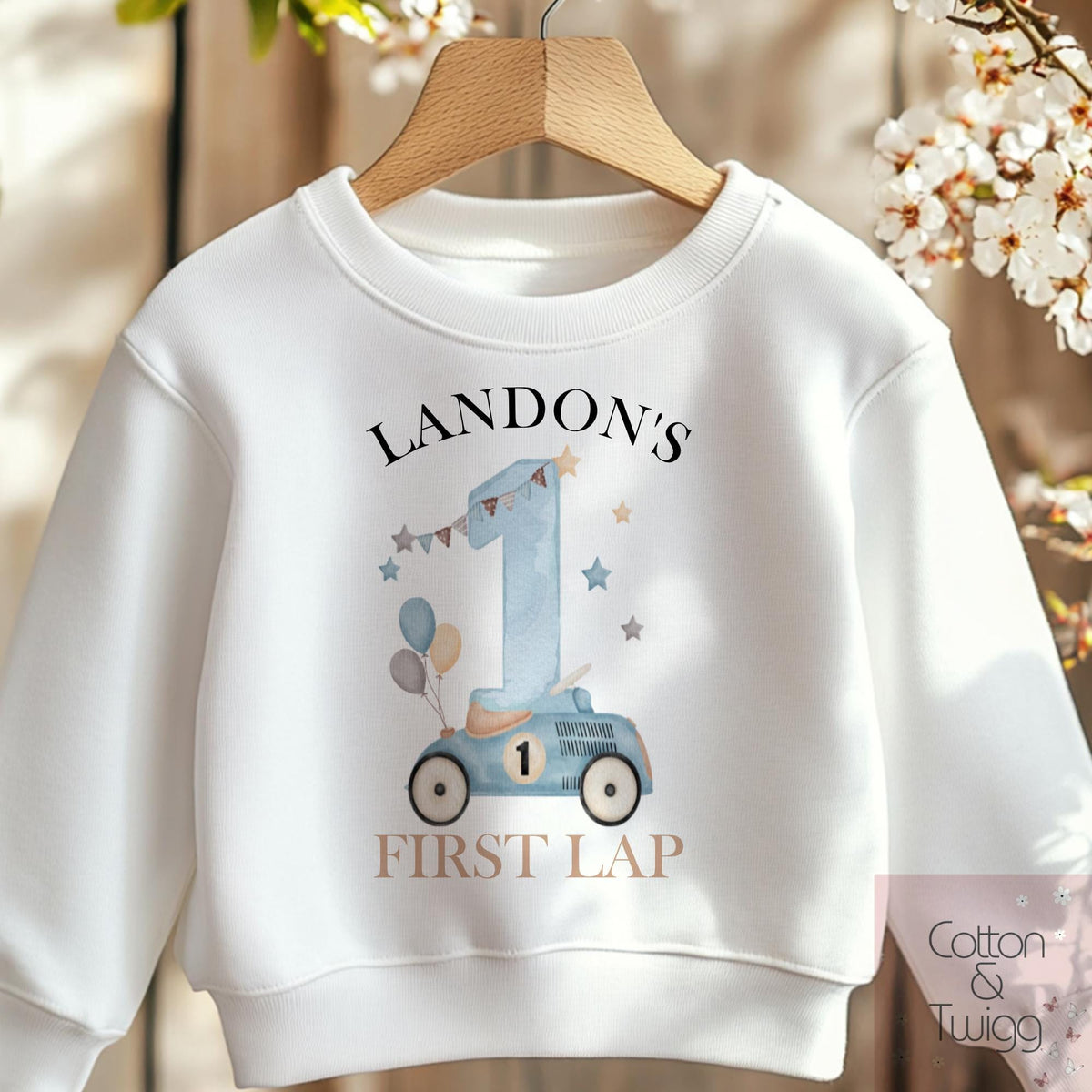 Racing Car First Lap personalised birthday sweatshirt