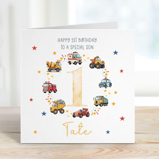 Diggers & Trucks Any Age Birthday Card for Boys or Girls – Cotton and Twigg