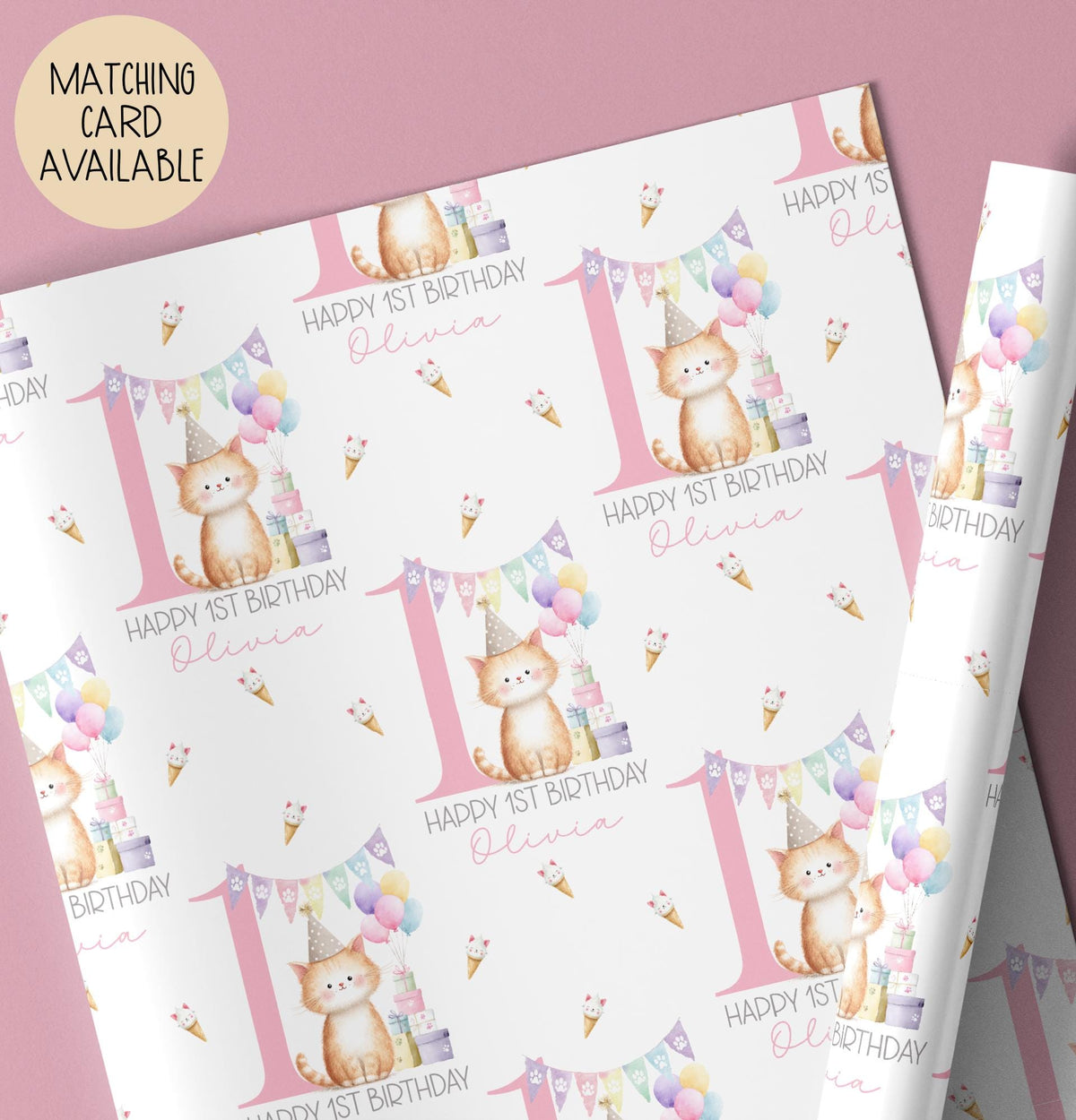Kids cat and dog birthday wrapping paper