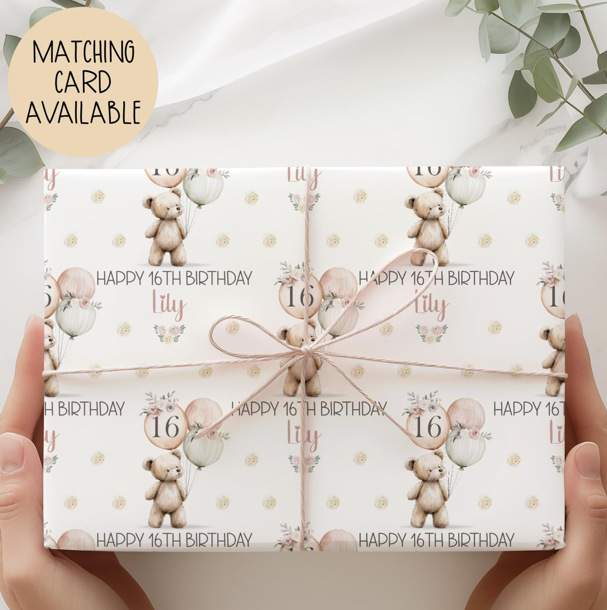 Kids teddy bear 16th birthday wrapping paper