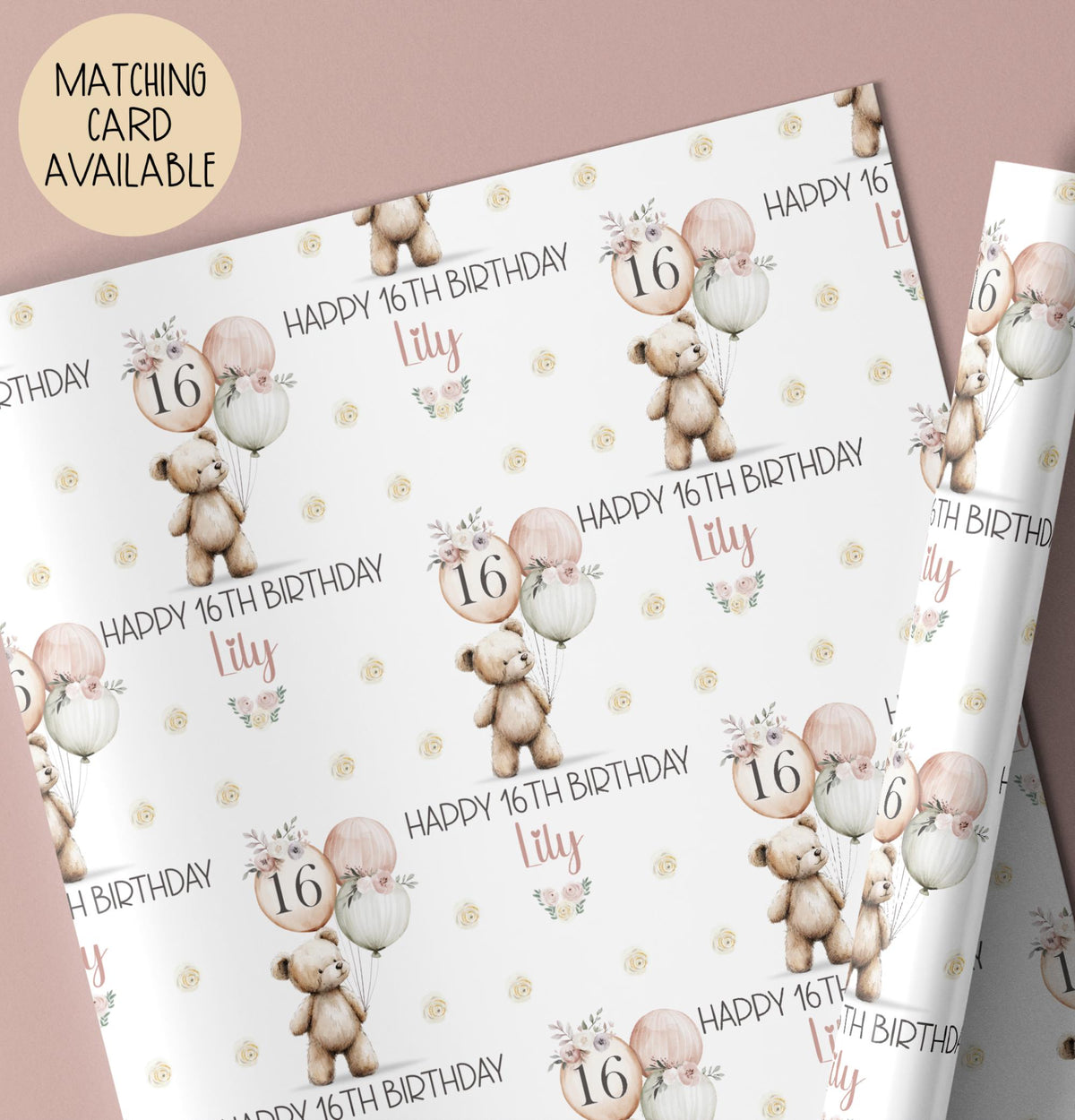 Kids teddy bear 21st birthday wrapping paper