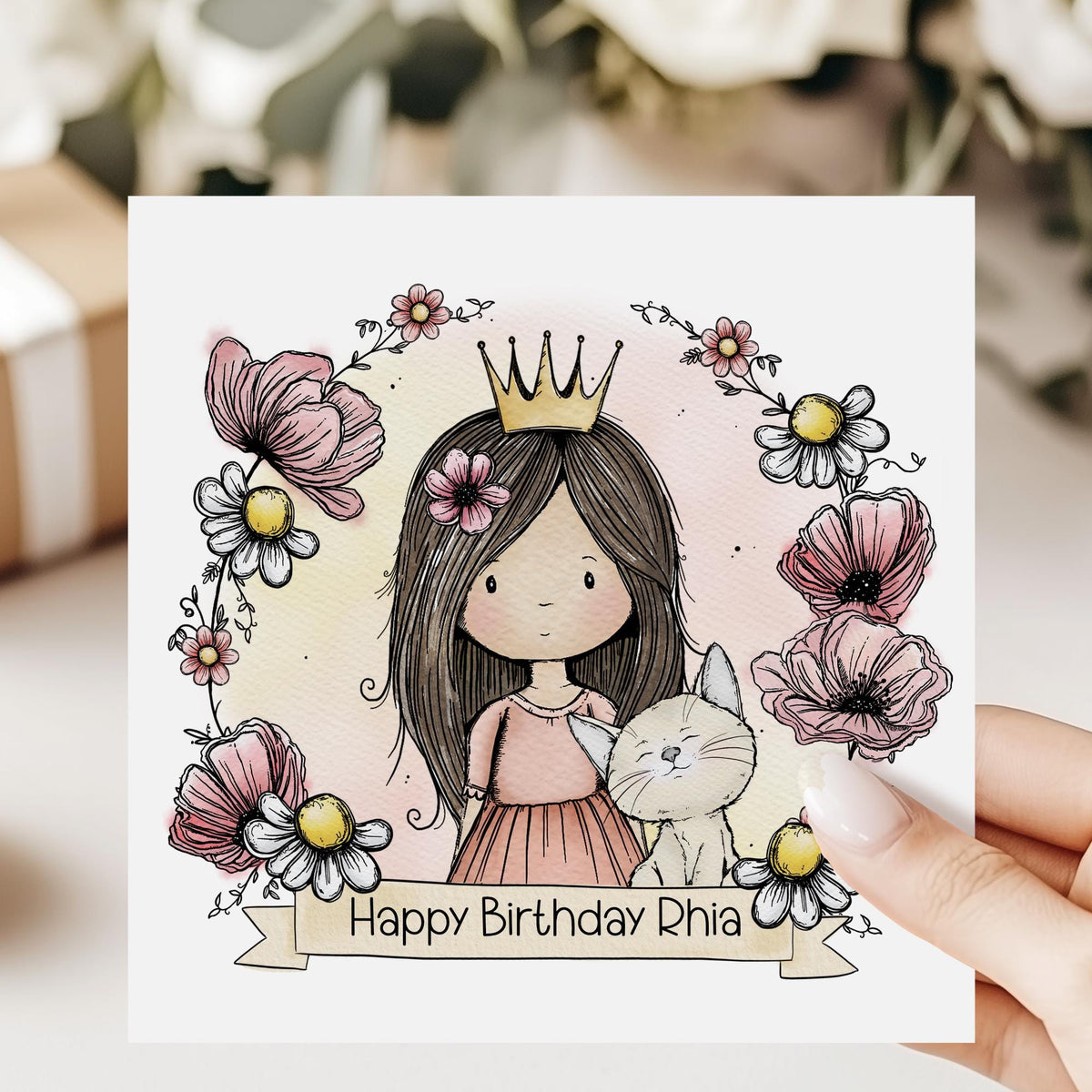 Princess & Purple Flowers Birthday Card for Little Girls – Cotton and Twigg