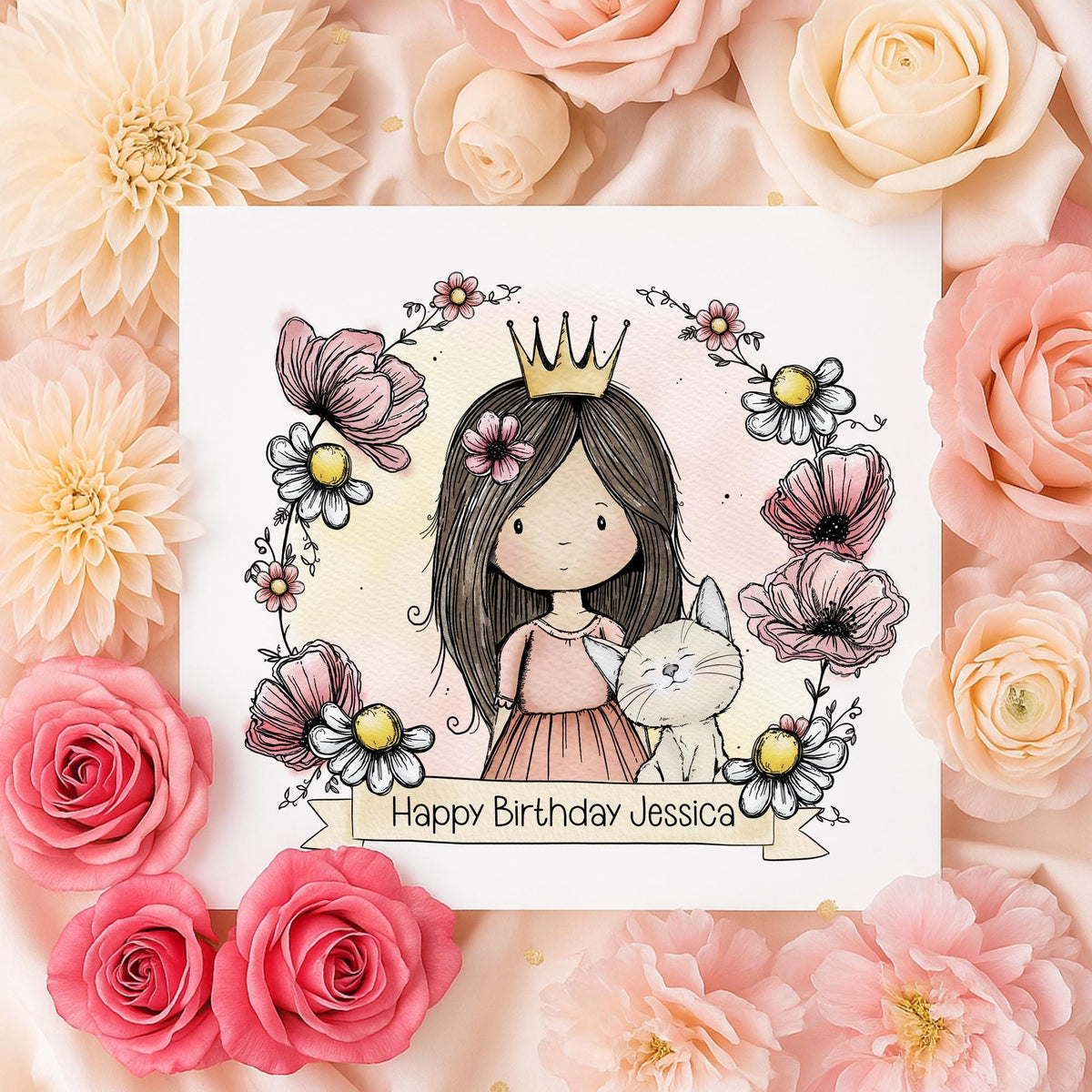 Princess & Purple Flowers Birthday Card for Little Girls – photo 2