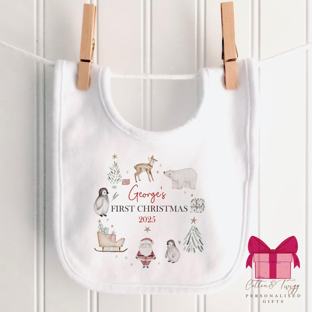 Arctic Animals Baby's First Christmas Sleepsuit, Vest & Bib