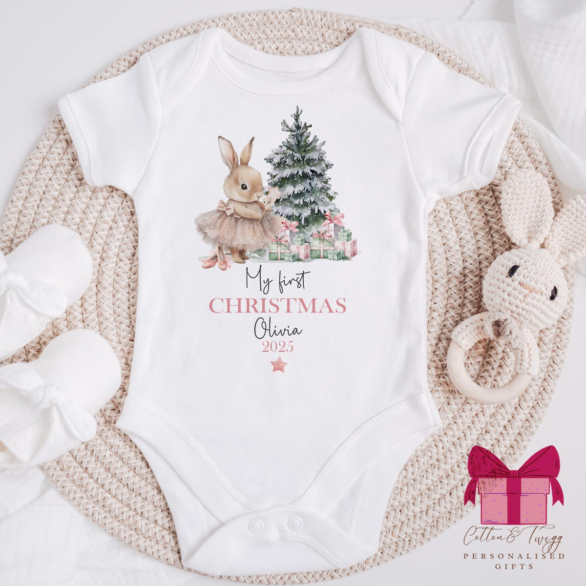 Bunny Tutu Baby's First Christmas Sleepsuit, Vest & Bib