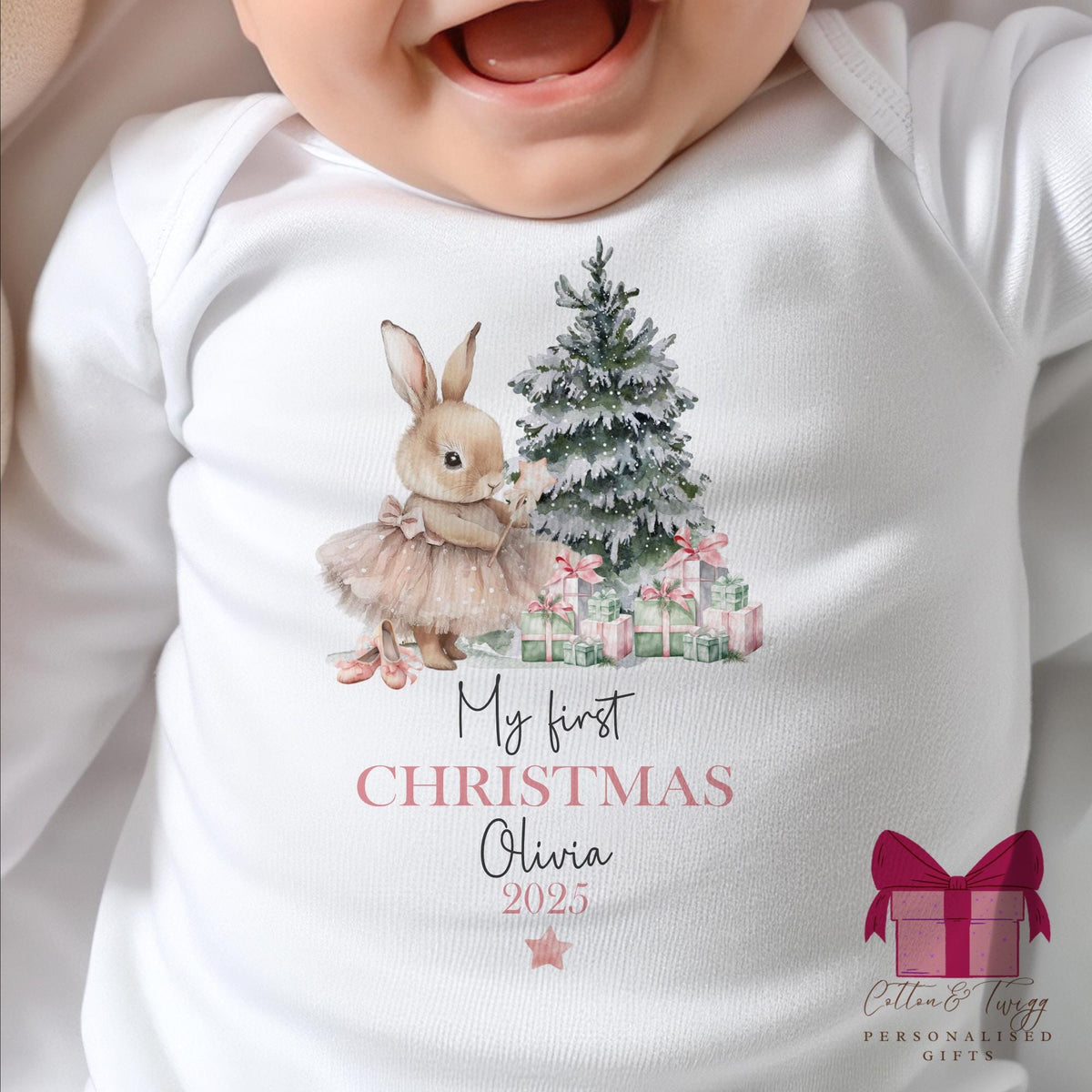 Bunny Tutu Baby's First Christmas Sleepsuit, Vest & Bib