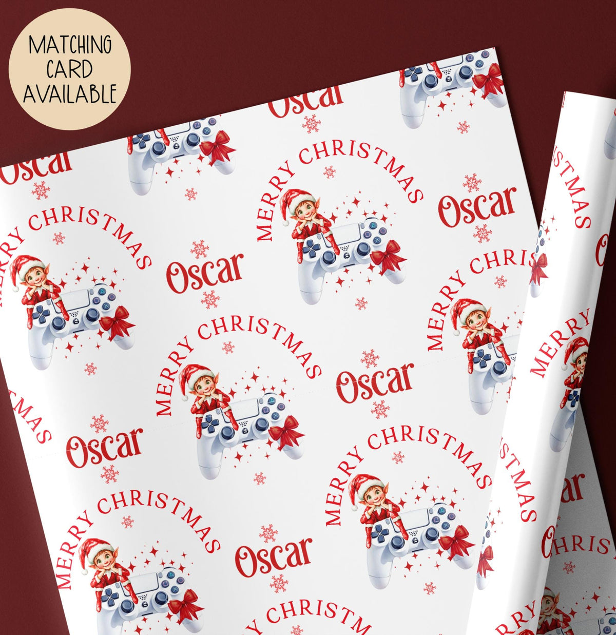 Kids gamer elf Christmas wrapping paper