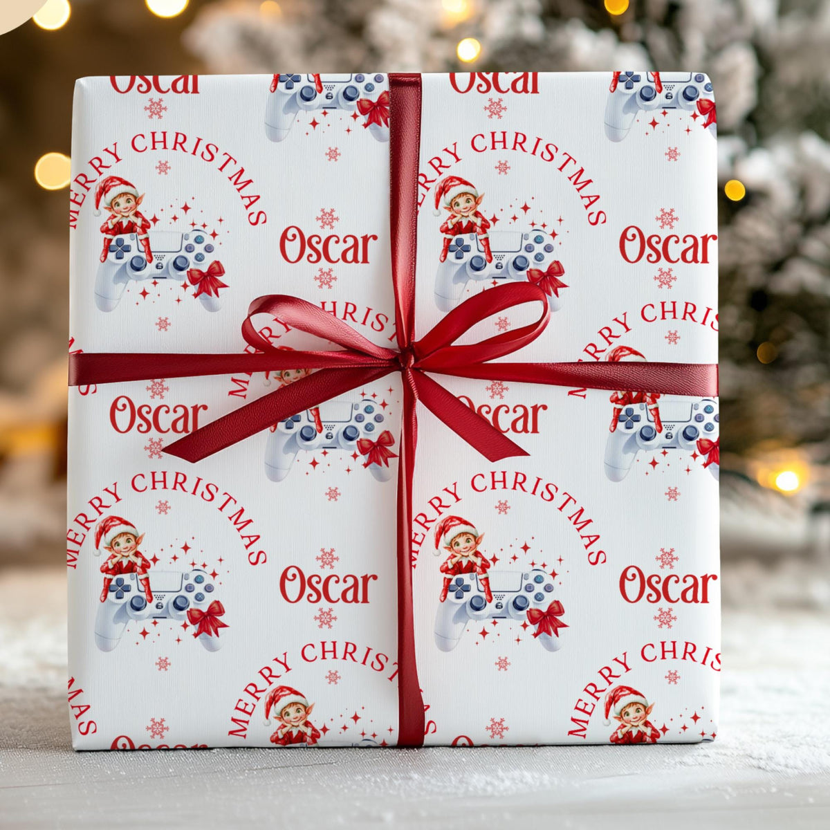 Kids gamer elf Christmas wrapping paper