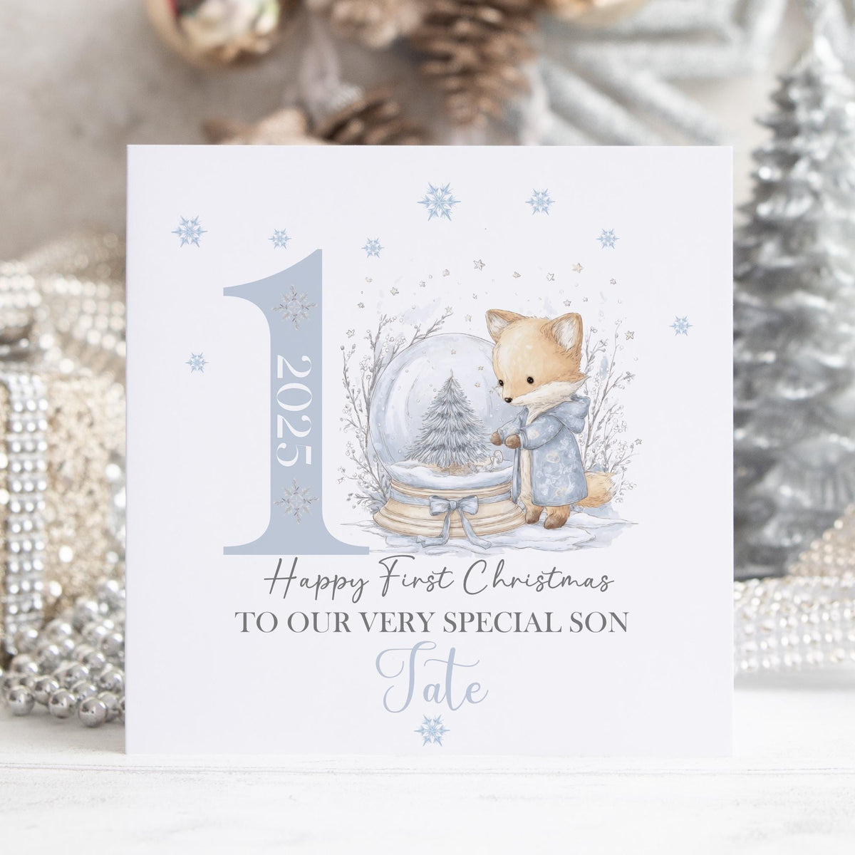 Fox Snow Globe Baby's First Christmas Card for Baby Boy – photo 3