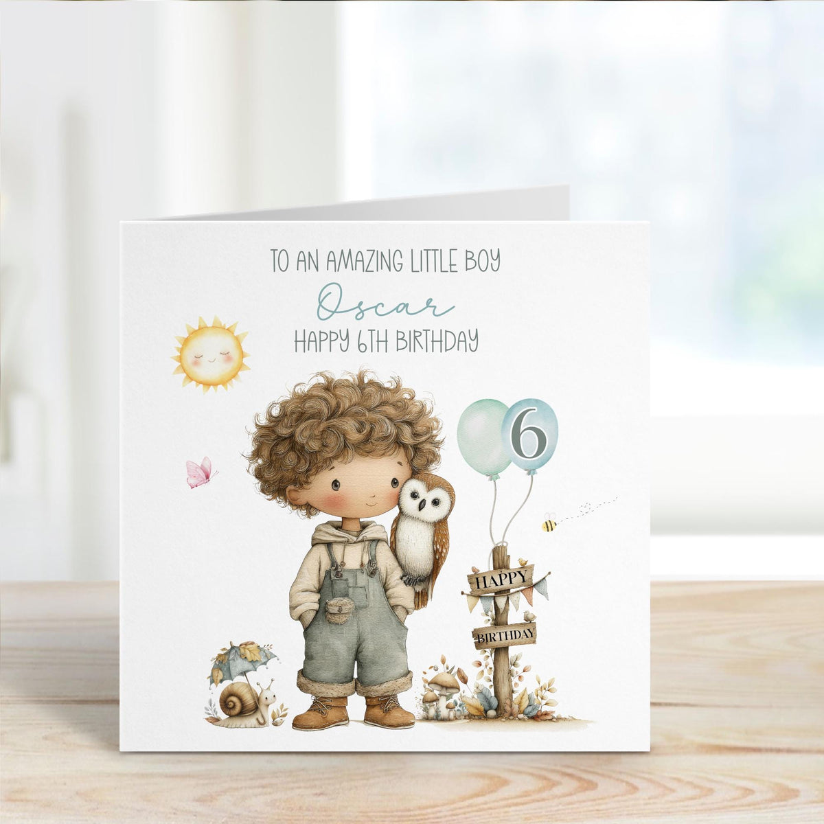 Woodland Boy & Owl Birthday Card for Boys – 4th, 5th, 6th – photo 3