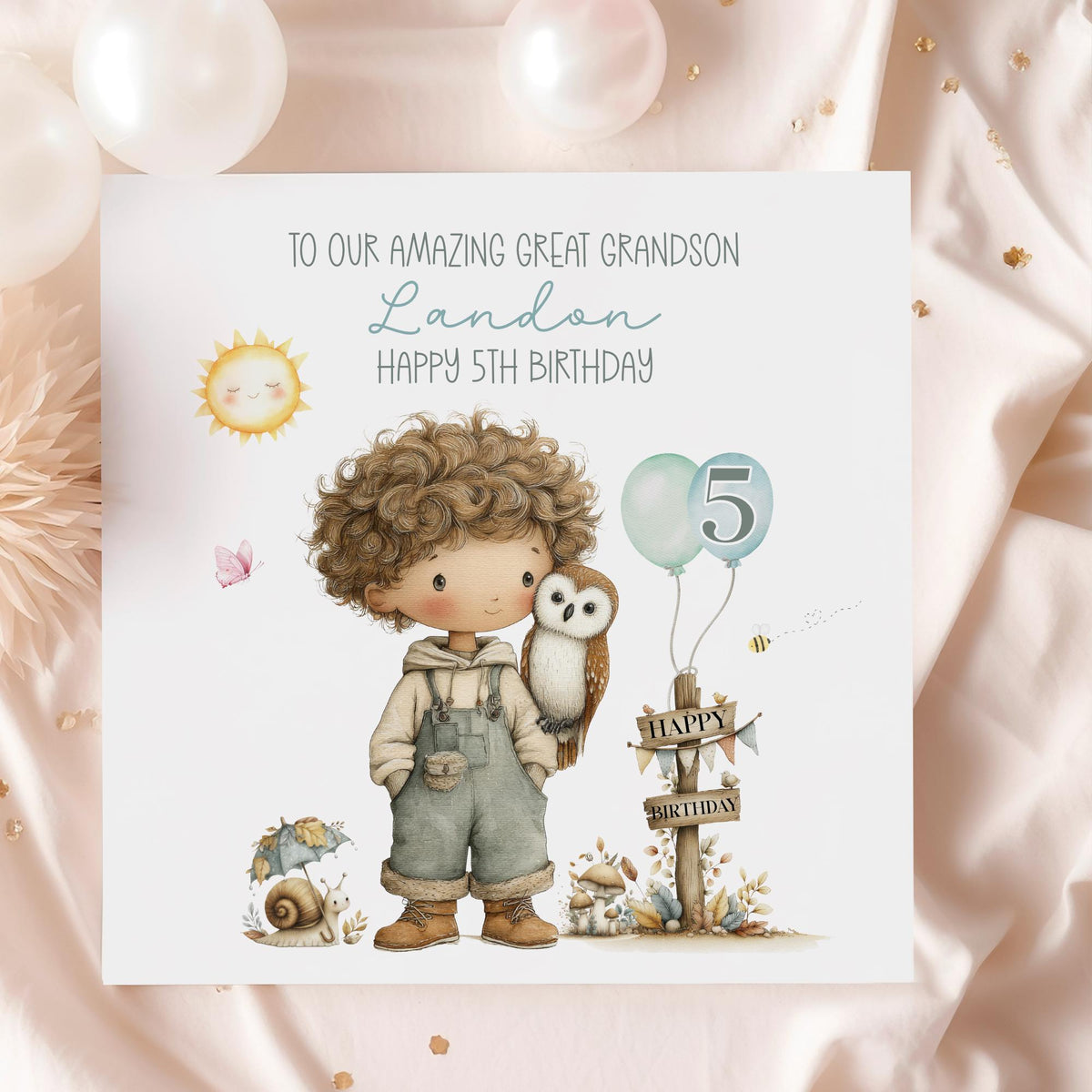 Woodland Boy & Owl Birthday Card for Boys – 4th, 5th, 6th – photo 2