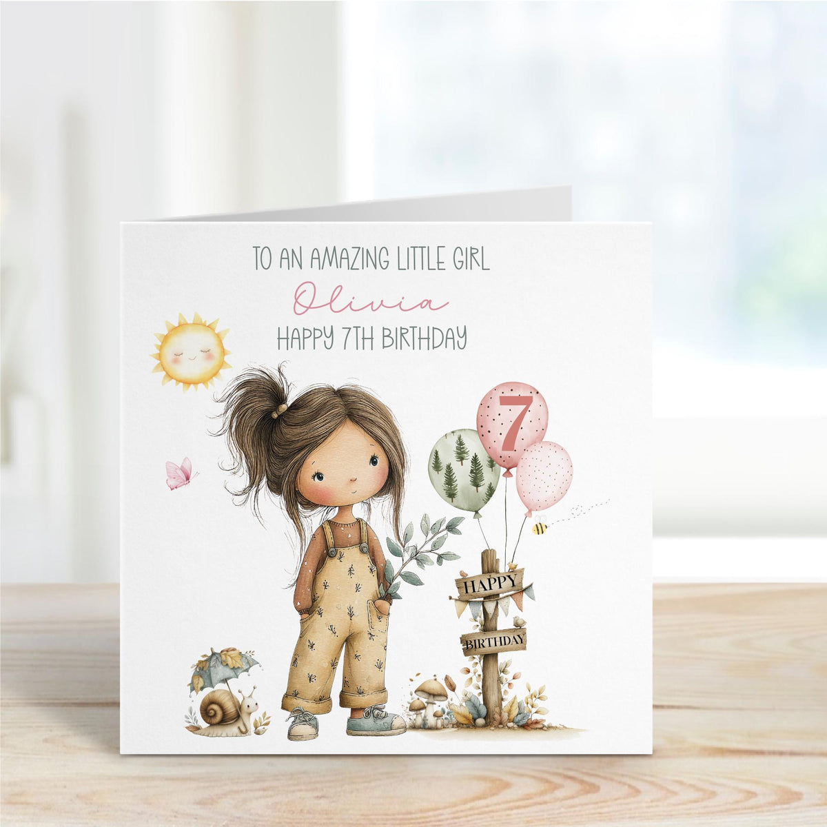 Woodland Girl & Owl Birthday Card for Girls – 4th, 5th, 6th, 7th – photo 4