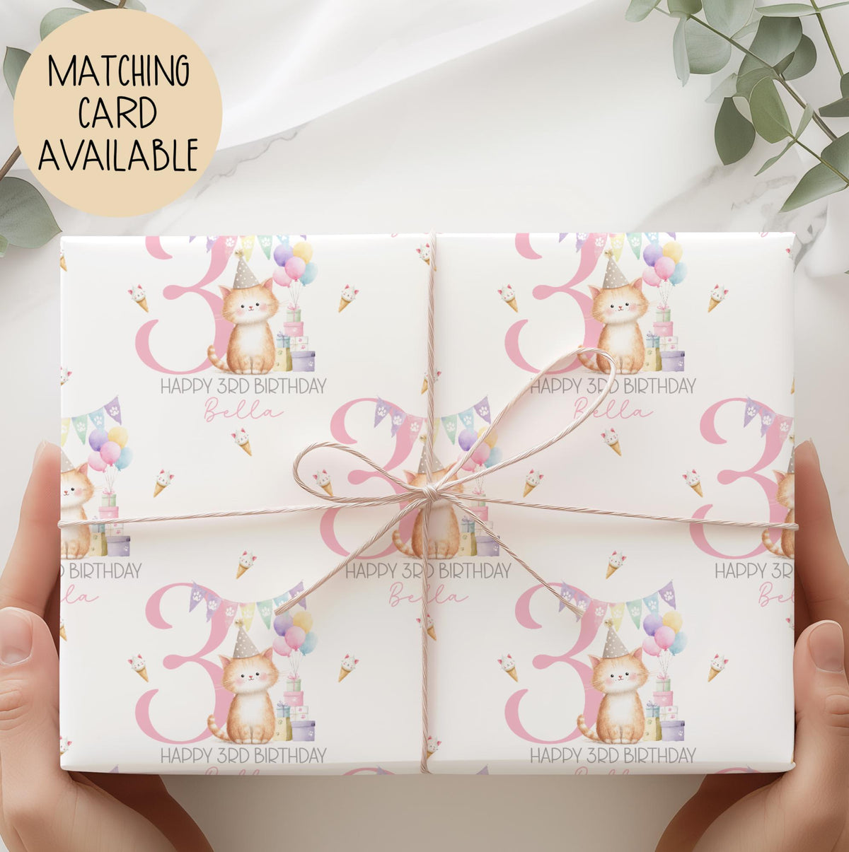 Girls cat 1st birthday wrapping paper