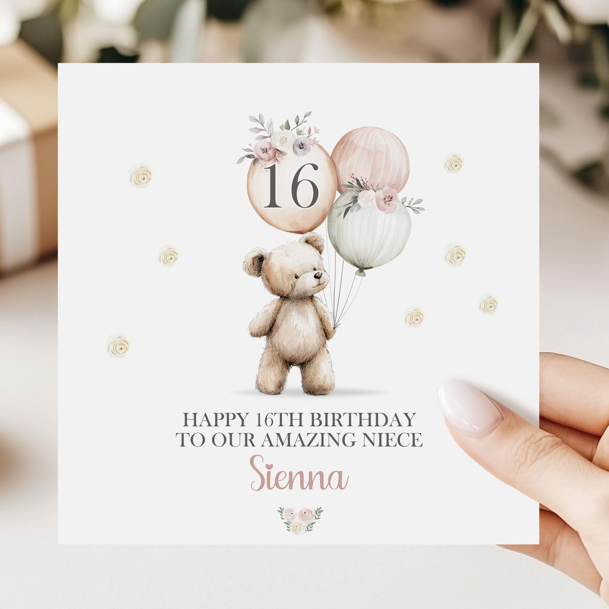 Teddy & Balloons 16th Birthday Card for Girls – Cotton and Twigg