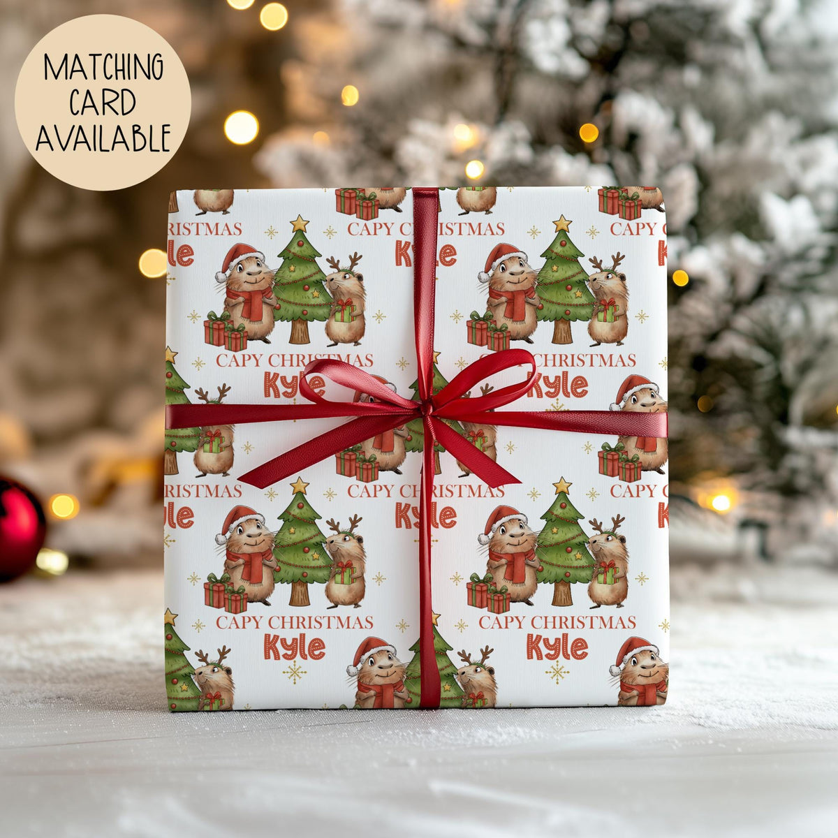 Kids capybara Christmas wrapping paper