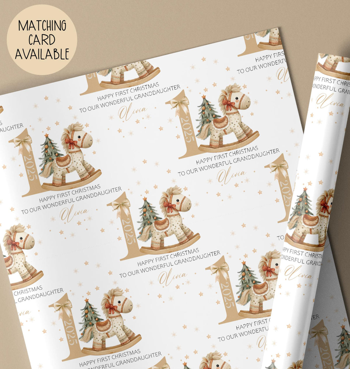 Girls rocking horse 1st Christmas wrapping paper