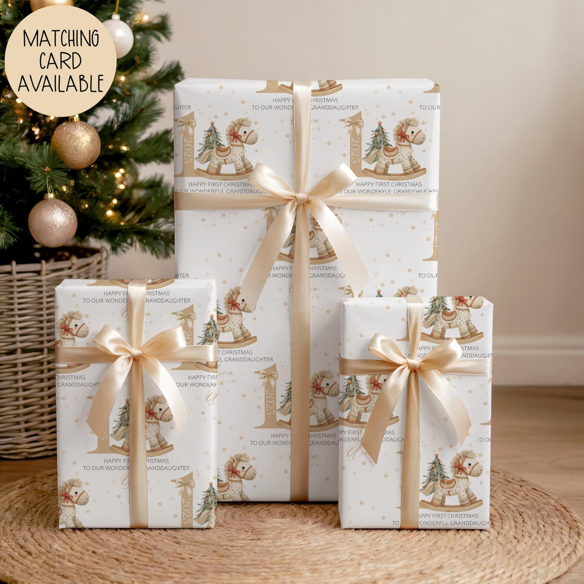 Girls rocking horse 1st Christmas wrapping paper