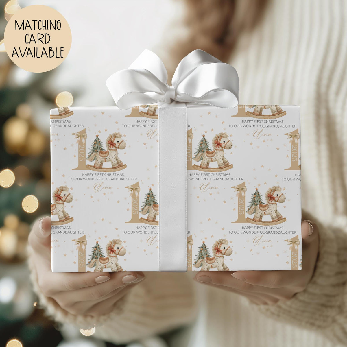 Girls rocking horse 1st Christmas wrapping paper