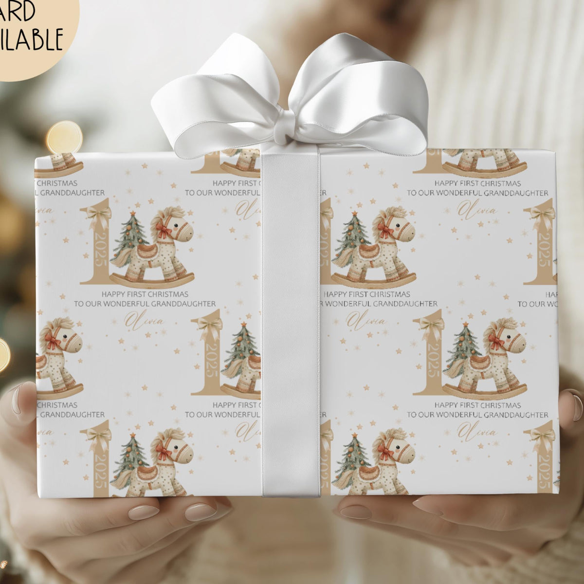Girls pink gingerbread train 1st Christmas wrapping paper