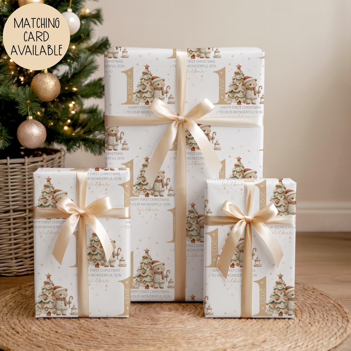 Boys teddy bear 1st Christmas wrapping paper